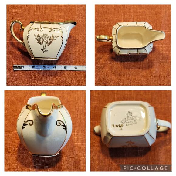Vintage SADLER Cube Teapot w/ Sugar & Creamer Gold Gilt 3pc SET - Picture 6 of 6